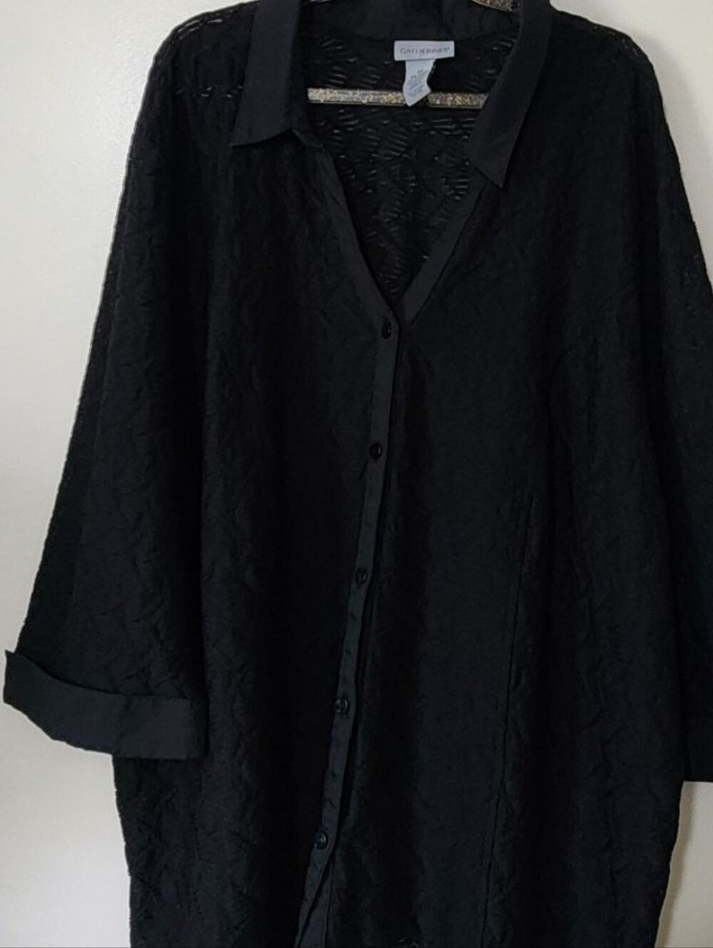 Catherines Sheer Lace V-neck Button Up Blouse Resort Ready Casual Party Sz 3x
